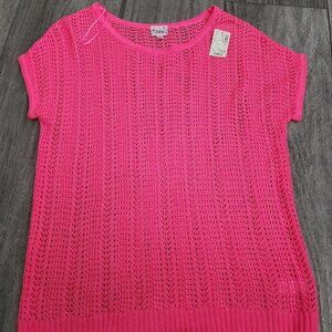 New NWT Girls Justice hot pink short sleeve tank sweater shirt top Size 18 Cute